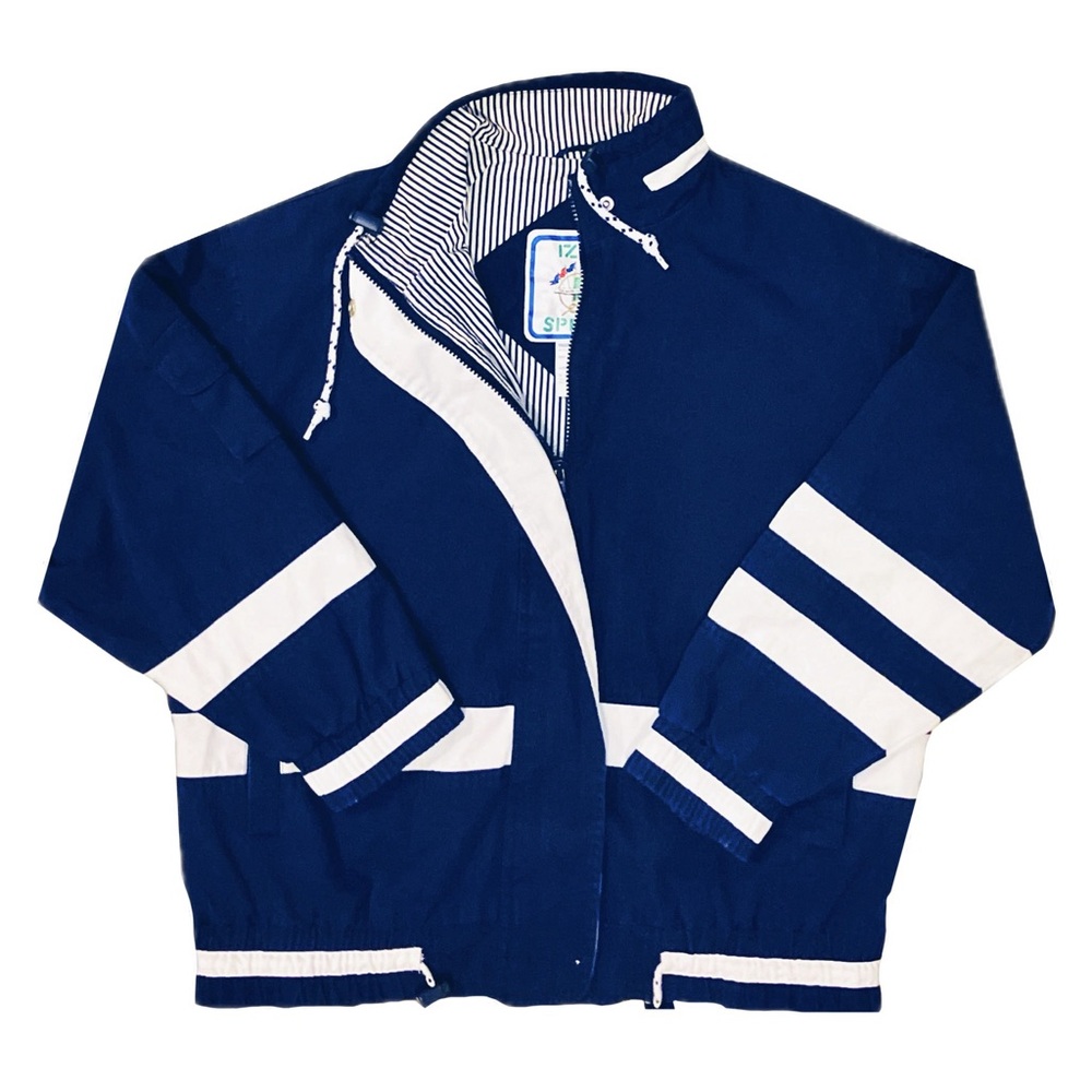 Vintage IZZI SPIRIT Royal Blue and white striped Bomber Jacket Size medium. M
